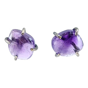 Earrings - Amethyst Celeste Studs in Oxidized Sterling Silver by Three Flames Silverworks