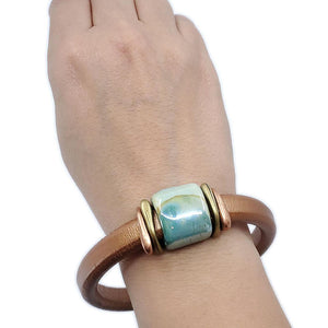 Bracelet - Tuscan Sunset in Copper Leather with Mixed Metals and Ceramic by Diana Kauffman Designs