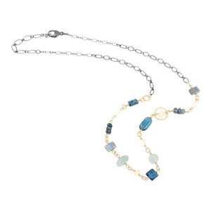 Necklace - Half Gold Decorated Chain (Moss Kyanite, Aquamarine, Opal) by Calliope Jewelry