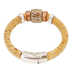 Bracelet - Surf and Sand (Cork on Leather, Mixed Metals, Ceramic) by Diana Kauffman Designs