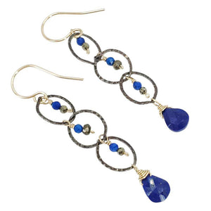 Earrings - Triple Stacked Circles (Lapis Lazuli, Pyrite) by Calliope Jewelry