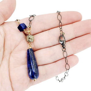 Necklace - Long Mixed Chain Pendant (Lapis Lazuli, Pyrite) by Calliope Jewelry