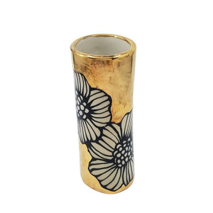 Vase - 6in Floral Cylinder with 22k Gold Solid Background by Hsieh Clay SF