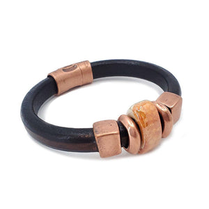 Bracelet - Midnight Sun in Black Leather with Copper and Ceramic by Diana Kauffman Designs