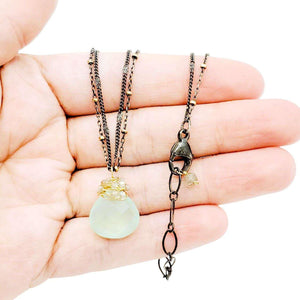 Necklace - Double Chain Wrapped Pendant (Labradorite, Chalcedony) by Calliope Jewelry