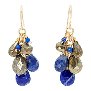 Earrings - Gemstone Clusters (Lapis Lazuli, Pyrite) by Calliope Jewelry