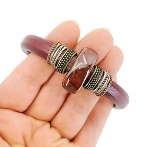Bracelet - Thorn  (Wine Leather, Brass, Copper, Ceramic) by Diana Kauffman Design
