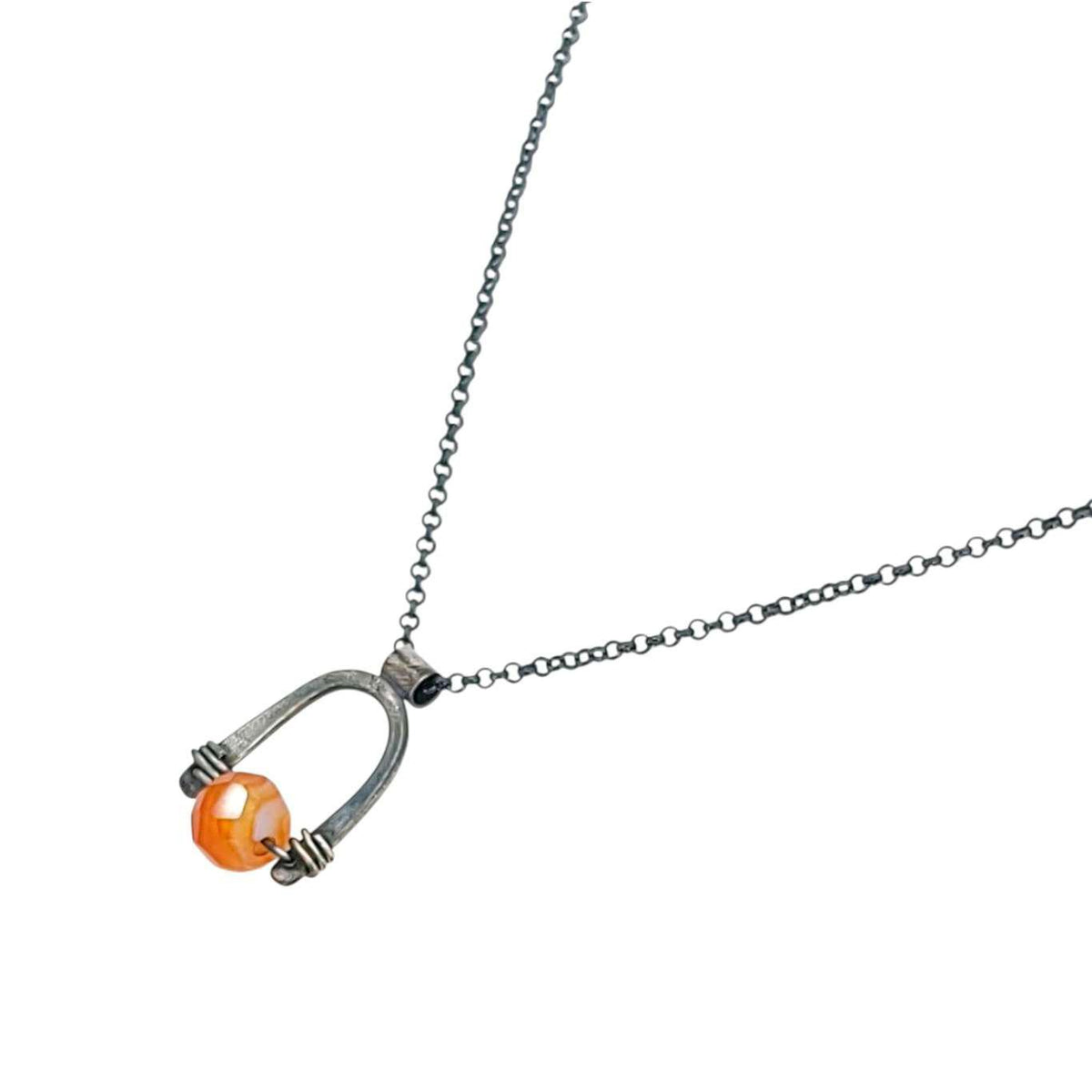 Necklace - Arc Pendant (Carnelian) by Three Flames Silverworks