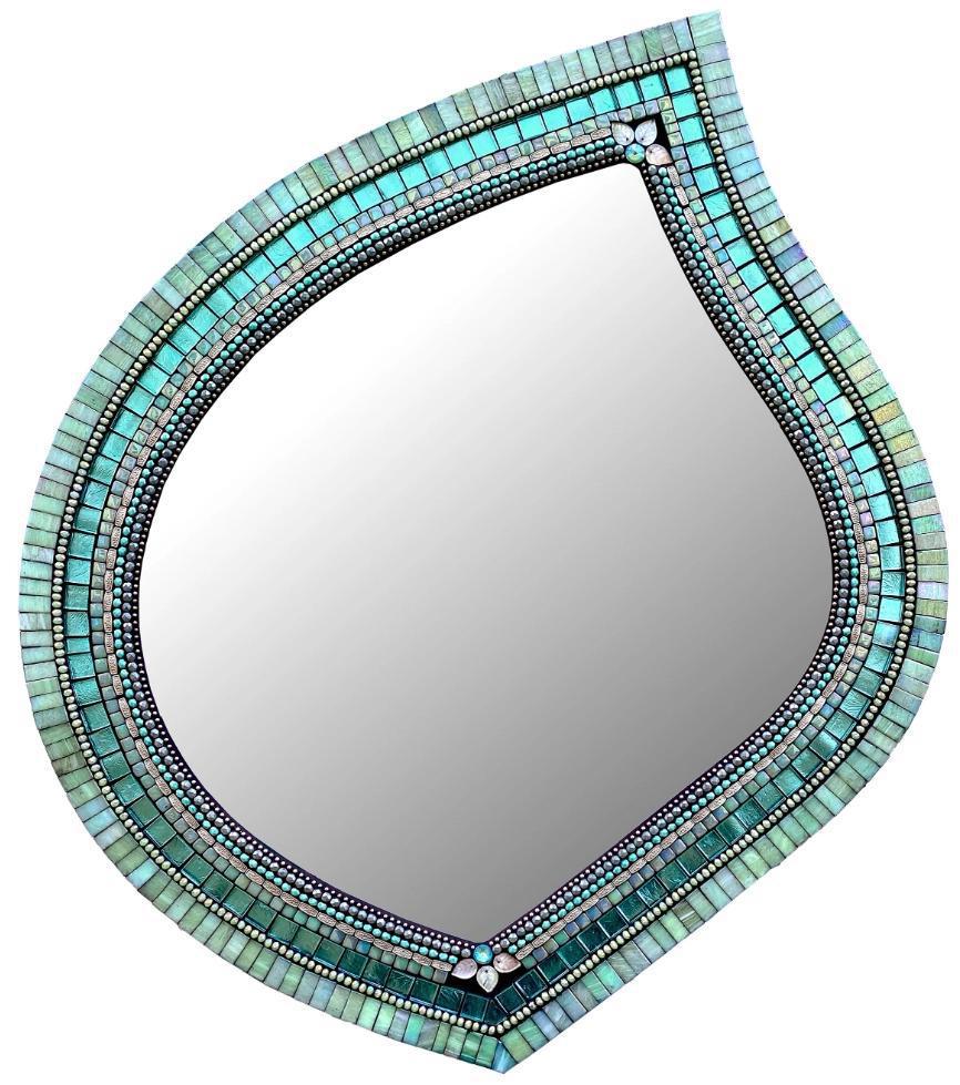Mosaic Mirror - 22x24in Leaf in Seafoam by Zetamari Mosaic Artworks