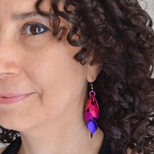 Earrings - Long Feather Cascade in Petunia by Rebeca Mojica