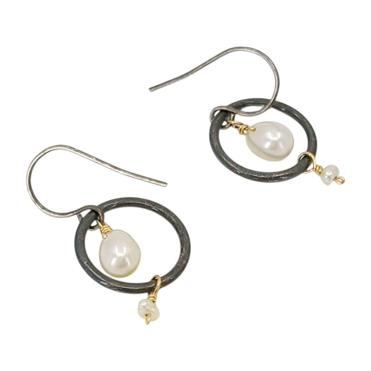 Earrings - Pearl Ring Dangle (Oxidized Sterling Silver) by Calliope Jewelry