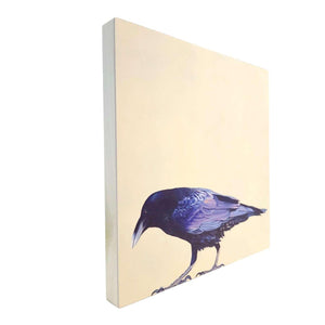 Wall Art - Raven on 10in x 10in Wood Panel by The Mincing Mockingbird