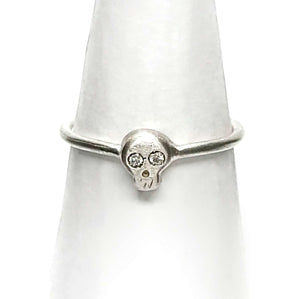 Ring - Diamond-Eyed Tiny Skull Face in Sterling Silver by Michelle Chang