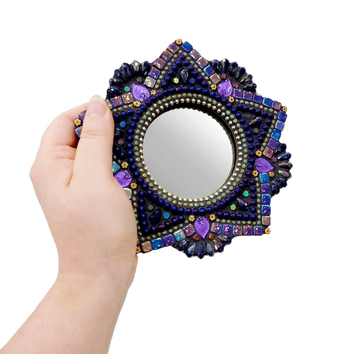 Mosaic Mirror - 7in OOAK Mandala (Magic Purple) by Zetamari Mosaic Artworks