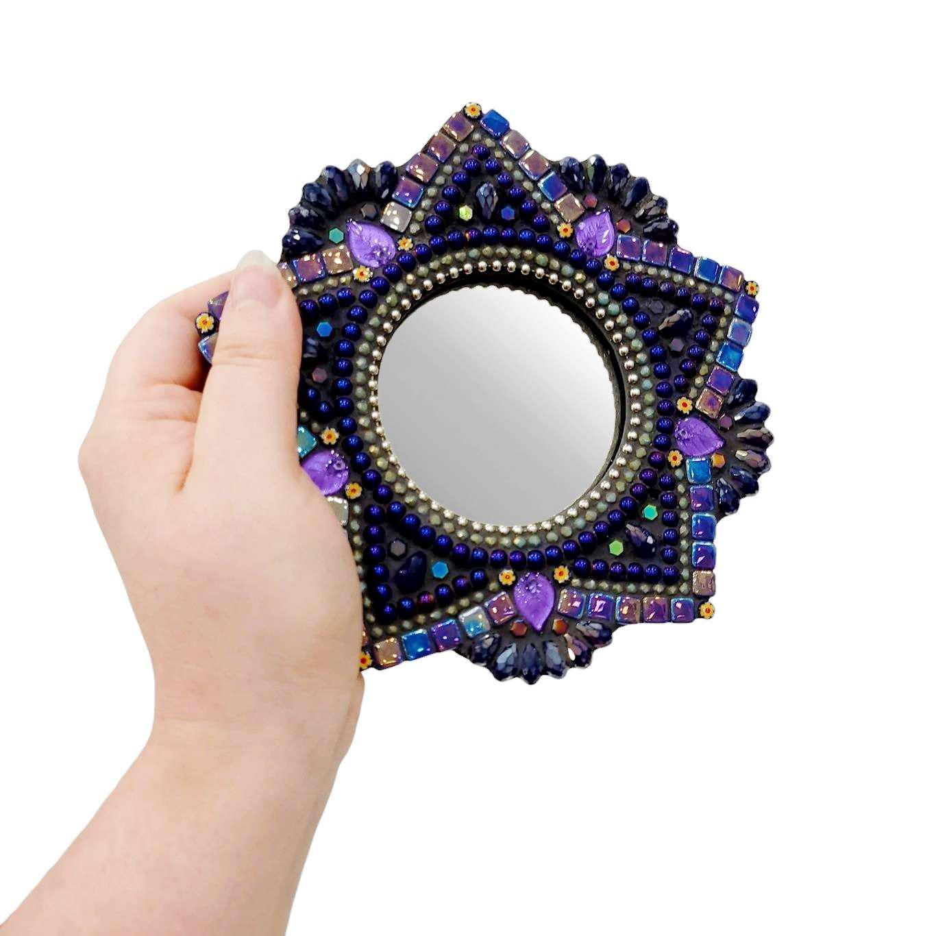 Mosaic Mirror - 7in OOAK Mandala (Magic Purple) by Zetamari Mosaic Artworks