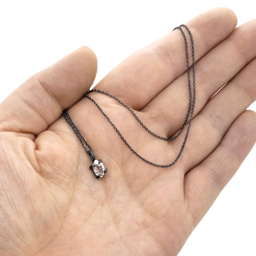 Necklace - Vertical Herkimer in Oxidized Sterling Silver by Storica Studio