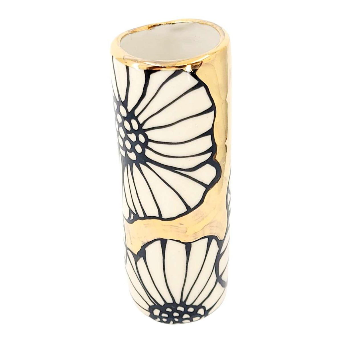 Vase - 6in Floral Cylinder with 22k Gold Solid Background (C) by Hsieh Clay SF