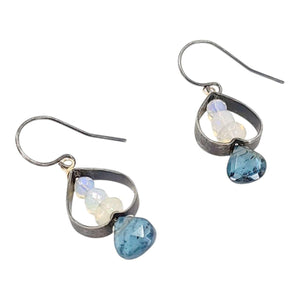 Earrings - Inverted Heart Frames (Opal, Moss Kyanite) by Calliope Jewelry