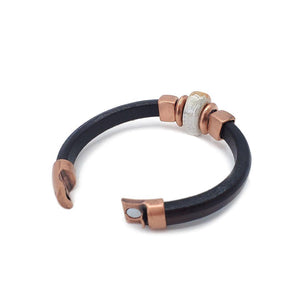 Bracelet - Midnight Sun in Black Leather with Copper and Ceramic by Diana Kauffman Designs