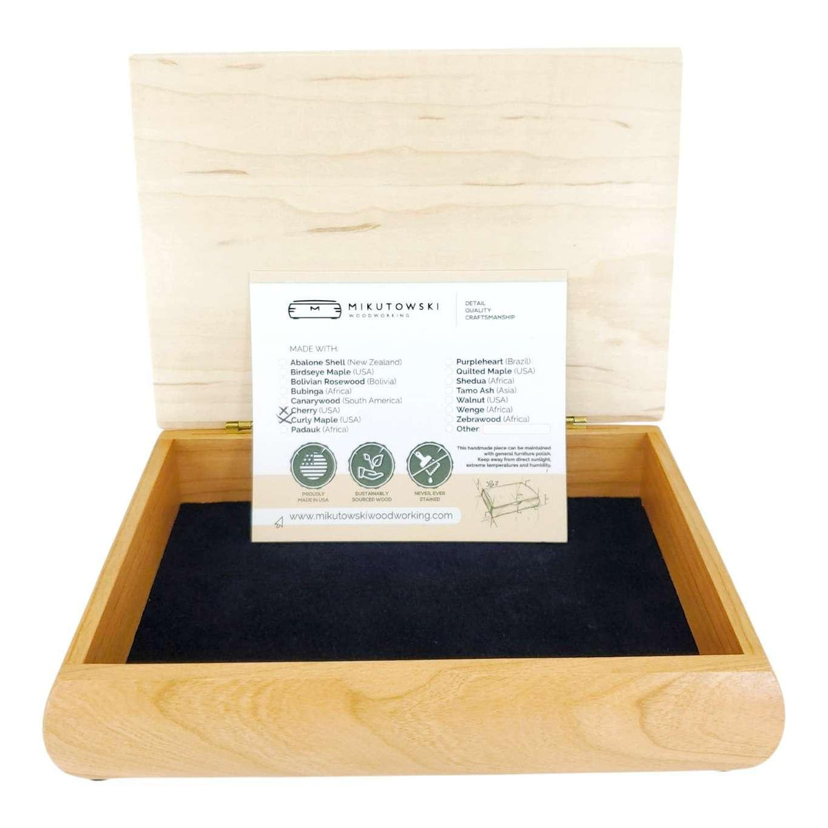 Jewelry Box - Small - Tranquility (Cherry, Curly Maple) by Mikutowski Woodworking