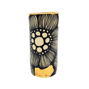 Vase - 4in - Floral Cylinder with 22k Gold Background (B) by Hsieh Clay SF