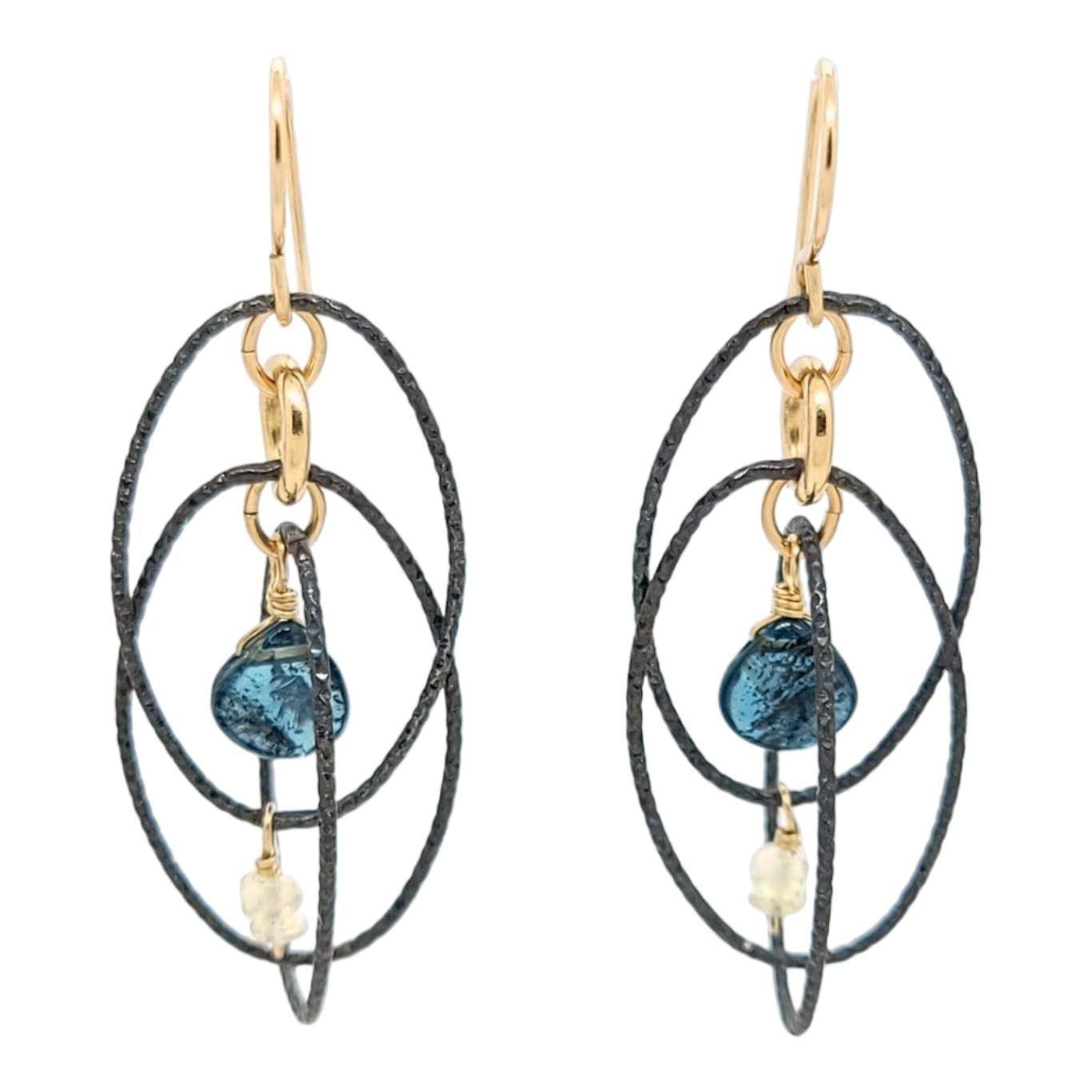 Earrings - Layered Ovals with Moss Kyanite and Opal by Calliope Jewelry