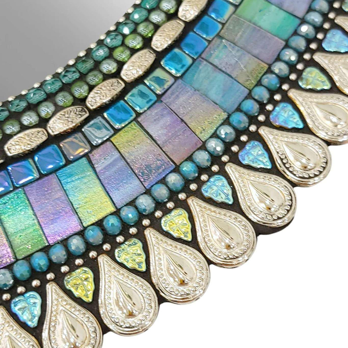 Mosaic Mirror - 18x22in Oval (Aegean Drop) by Zetamari Mosaic Artworks