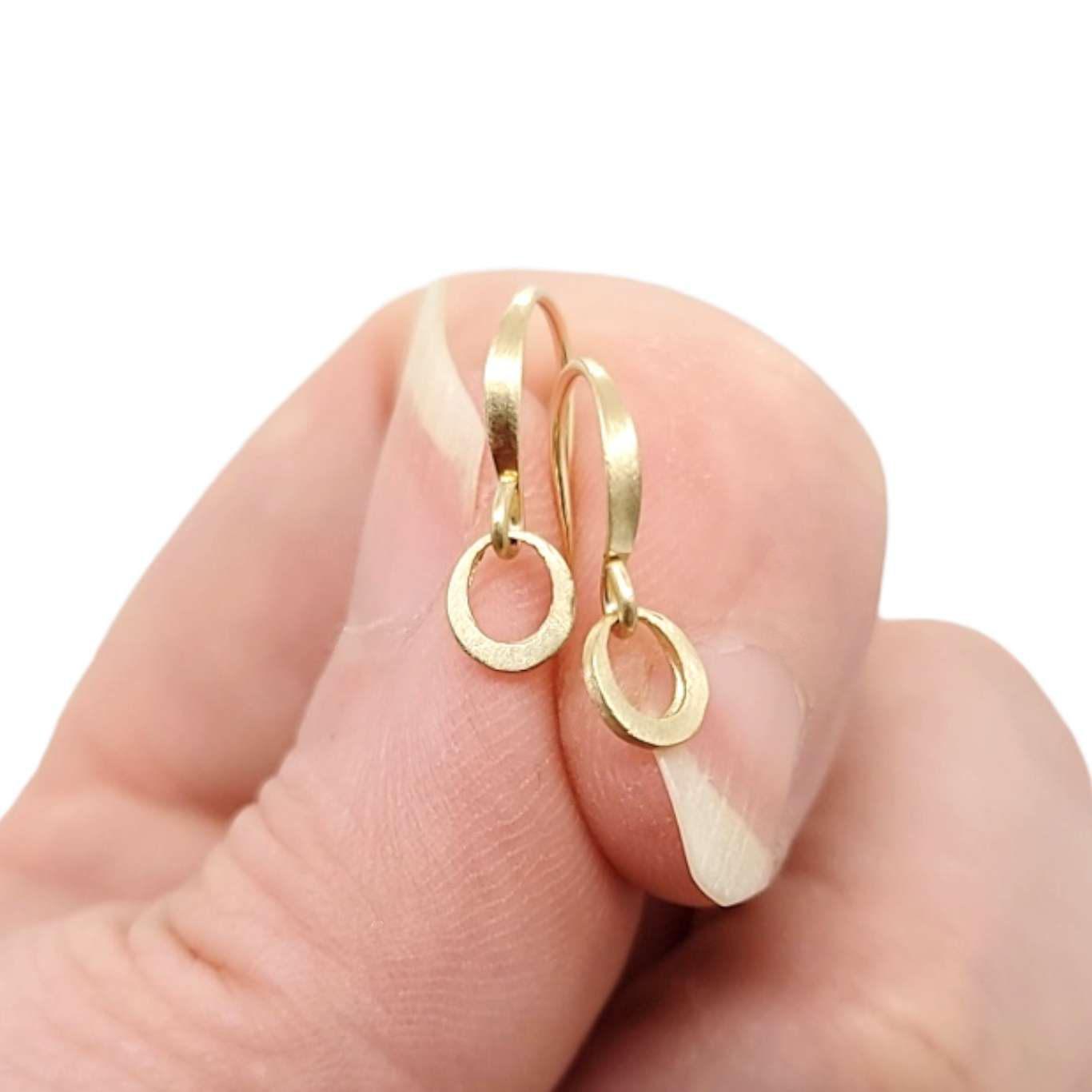 Earrings - Tiny Ring Dangles in 14k Yellow Gold by Michelle Chang