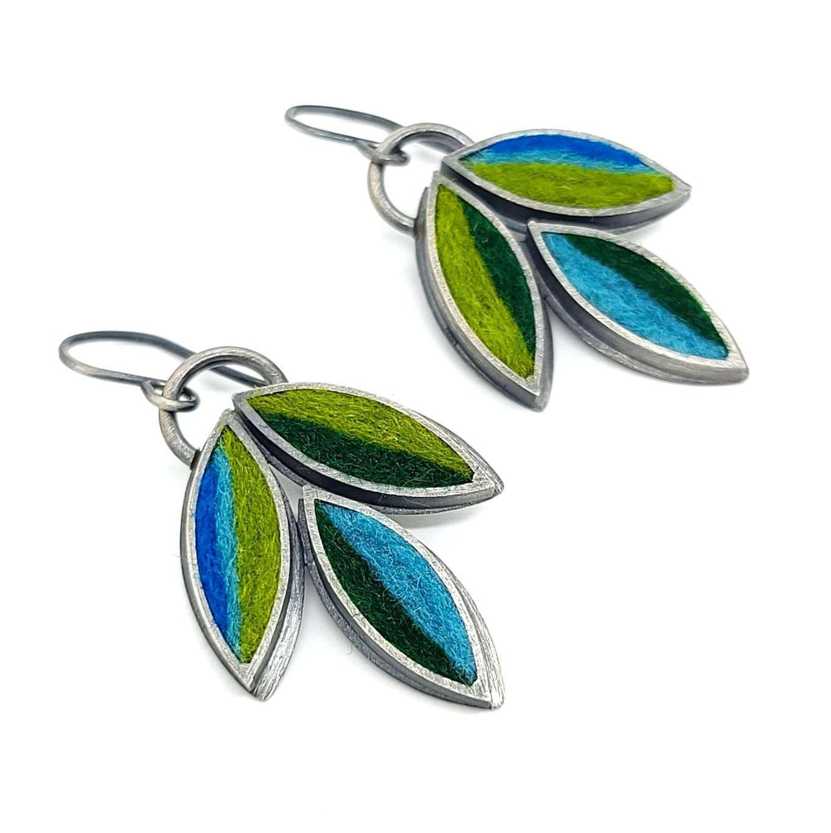 Earrings - Lotus Flower Drops in Blue and Green by Michele A. Friedman