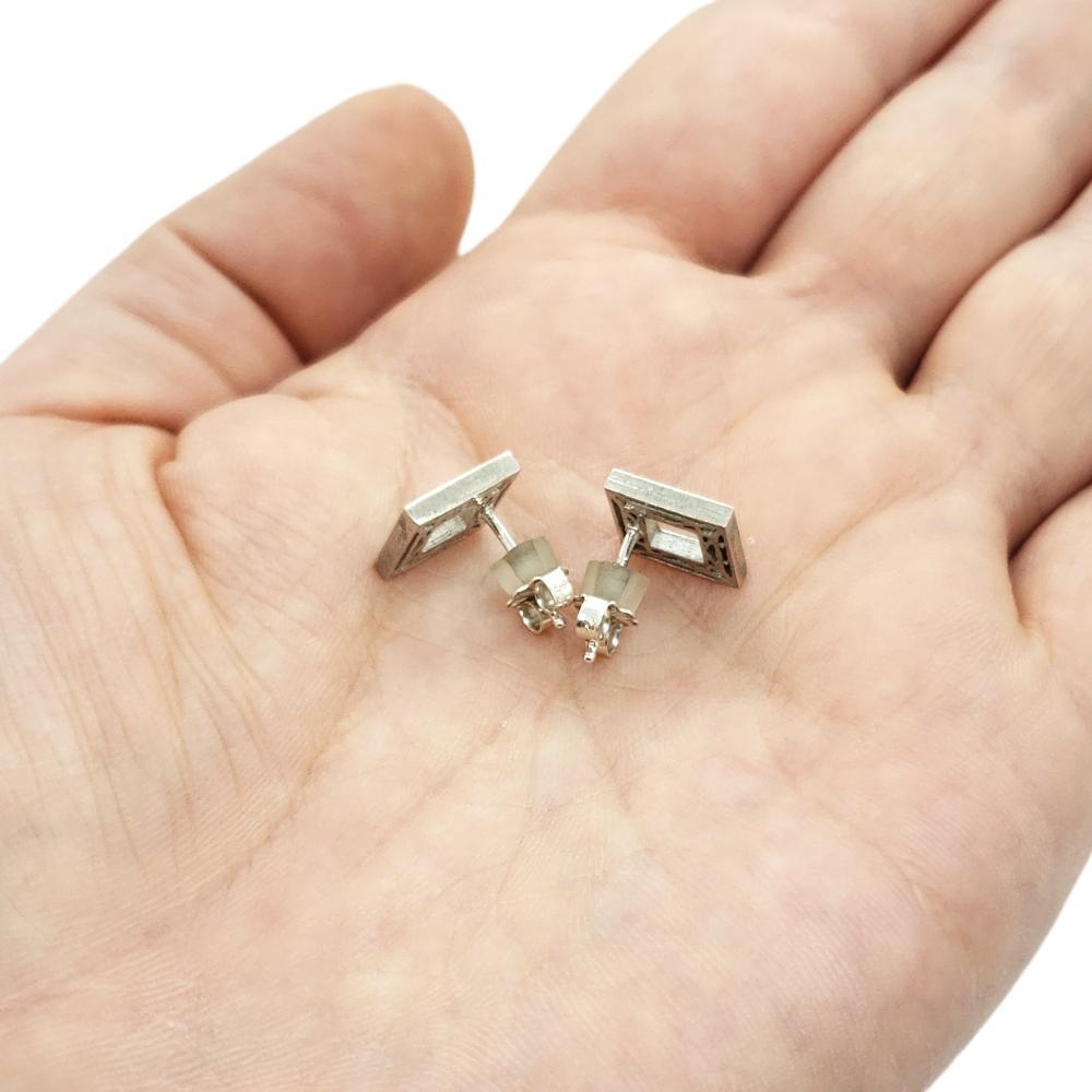 Earrings - Small Princess Cut Shiny Sterling Posts by La Objeteria