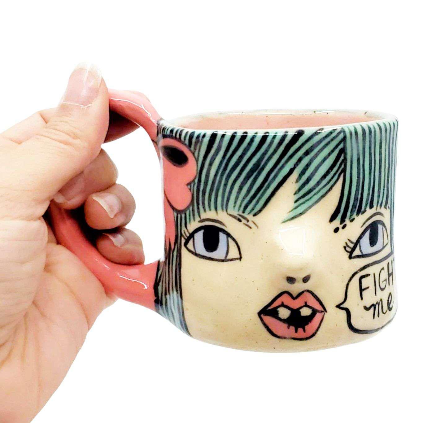 Mug - Fight Me Stoneware Cup by Erika Rier