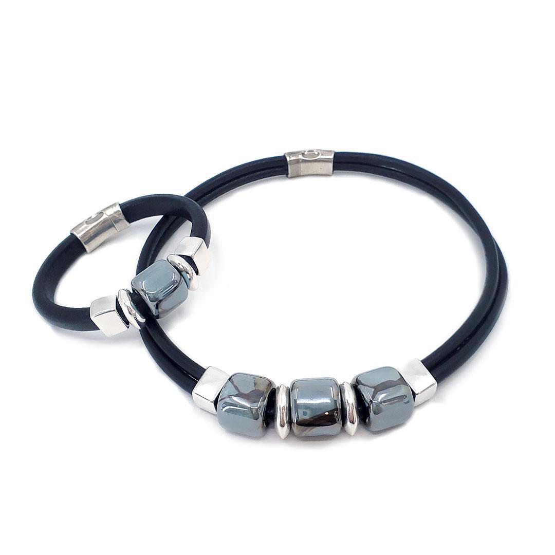 Necklace - Black Sea (Black Leather, Silver, Ceramic) by Diana Kauffman Designs