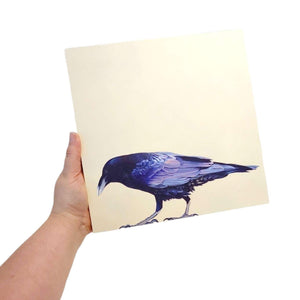 Wall Art - Raven on 10in x 10in Wood Panel by The Mincing Mockingbird
