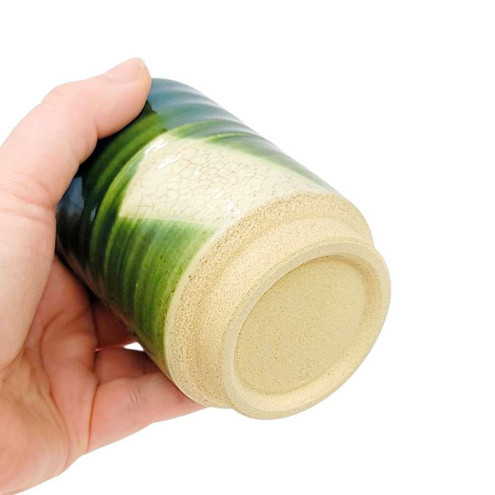 Cup - Large Green Seto-Yaki Oribe by Asemi Co.
