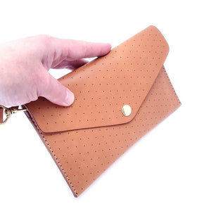 Wallet – Clutch Perforated Leather (Brown or Tan) by Woolly Made