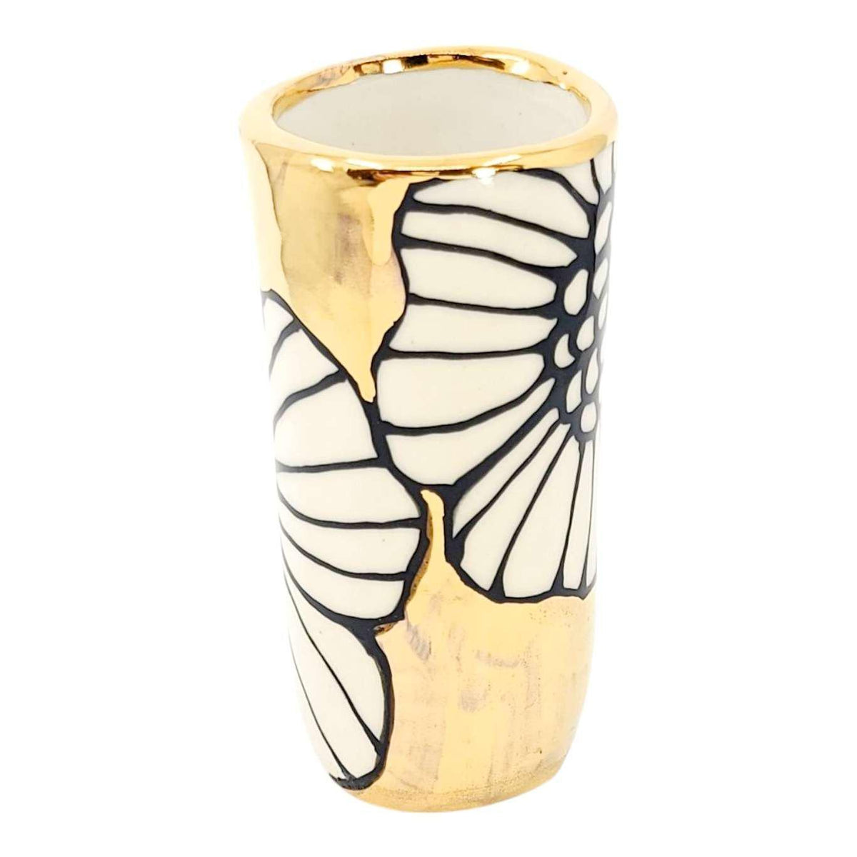 Vase - 4in Floral Cylinder with 22k Gold Solid Background (B) by Hsieh Clay SF