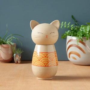 Kokeshi Kitty Jar - Citrus Wave (Yellow Orange) by Jennifer Fujimoto