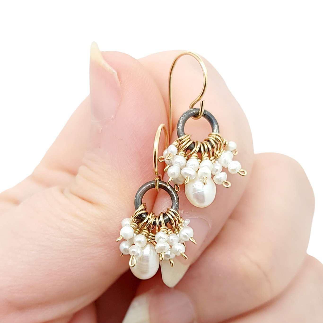 Earrings - Pearl and Gold Clusters by Calliope Jewelry