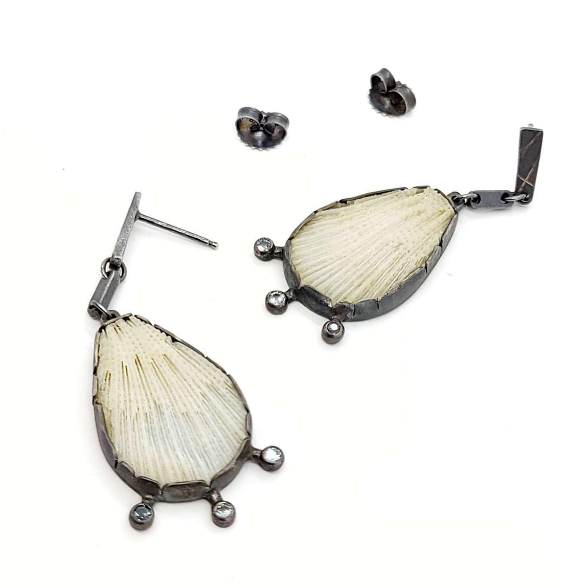 Earrings - Coral Spray Drops in Sterling Silver with Topaz and Sapphire by Janine DeCresenzo