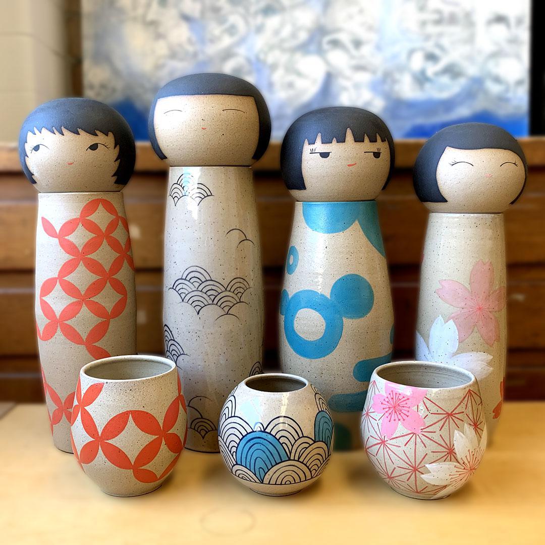 Kokeshi Jar - XXL - Cheerful Sakura (OOAK) by Jennifer Fujimoto Collection