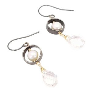 Earrings - Nestled Pearl Circles (Quartz Drop) by Calliope Jewelry