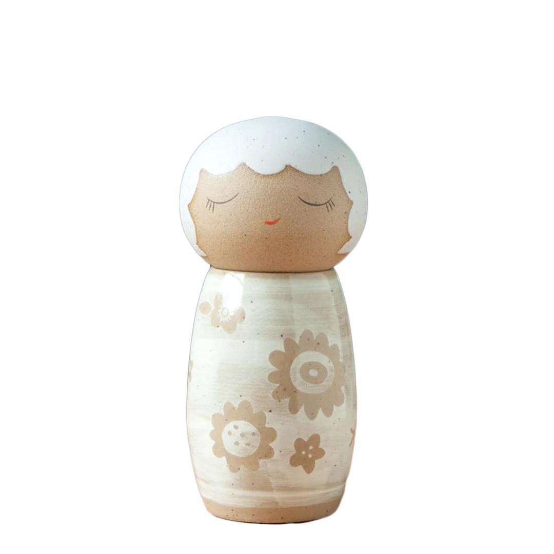 Kokeshi Jar - Neutral Floral (White Glaze) by Jennifer Fujimoto