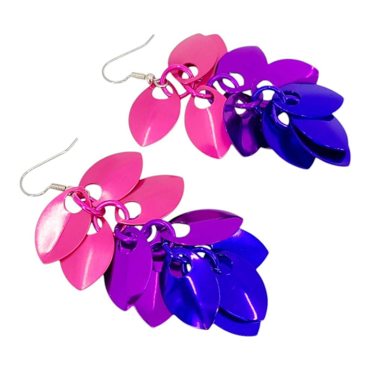 Earrings - Long Feather Cascade (Petunia) by Rebeca Mojica