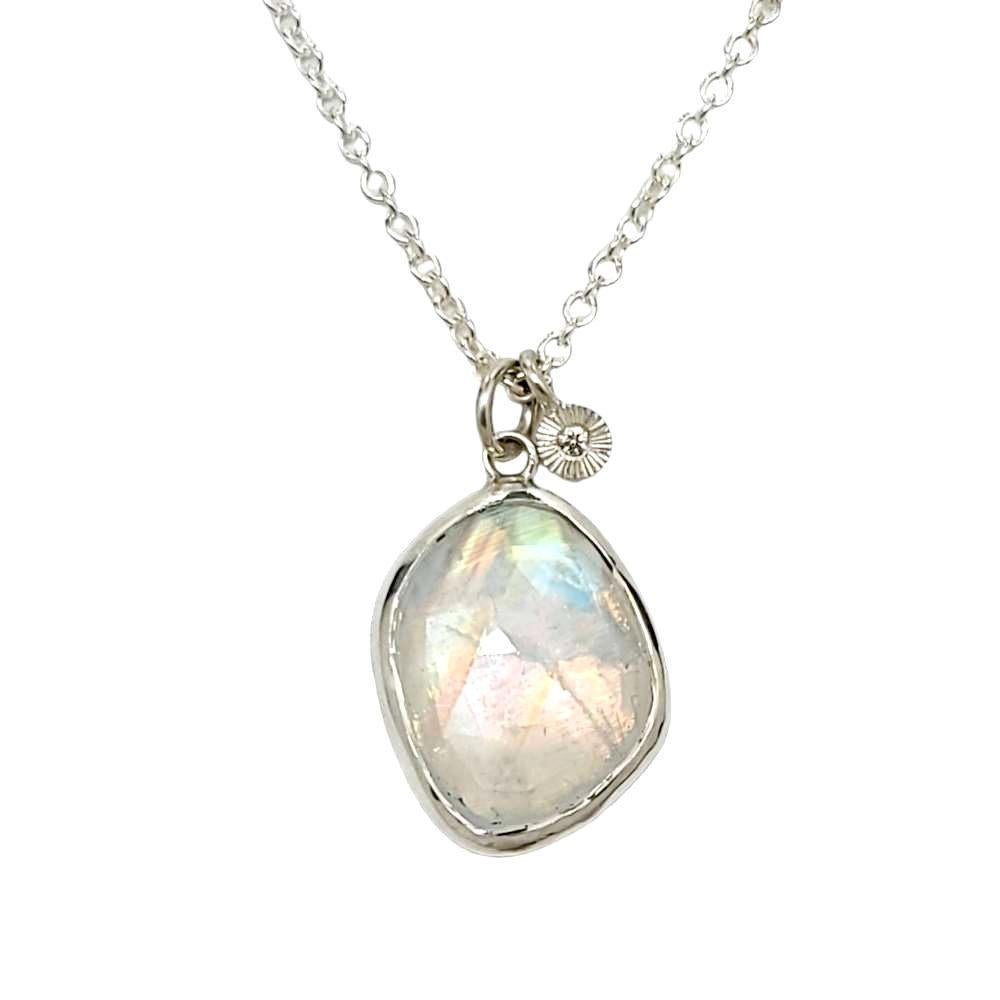 Necklace - Theia in Moonstone and Sterling Silver with Diamond by Corey Egan