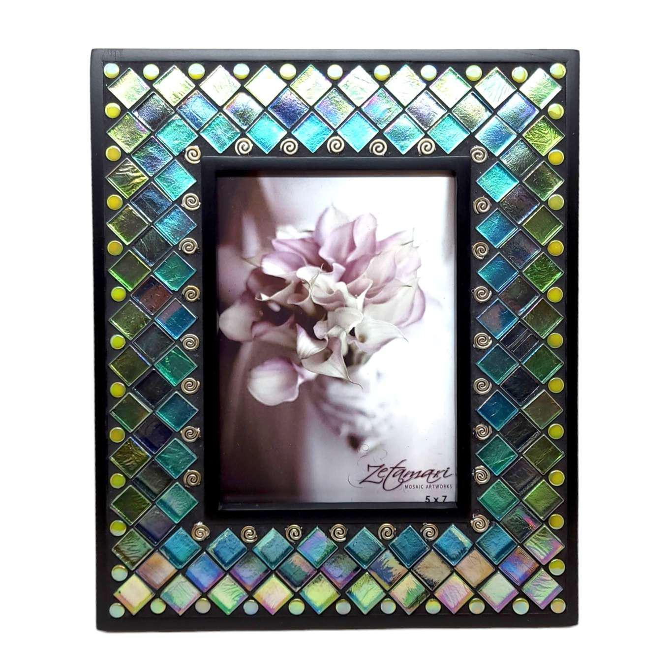 Picture Frame - 5x7in Mosaic Frame in Ocean Lace by Zetamari Mosaic Artworks