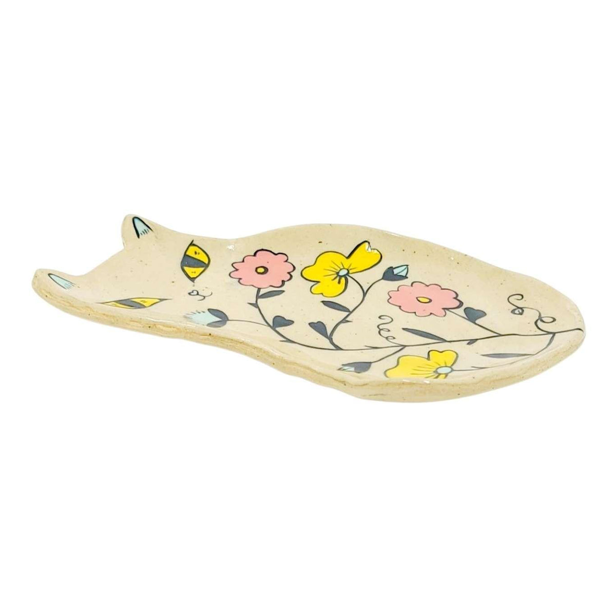 Ring Dish - Floral Cat (Yellow Eyes) by Erika Rier