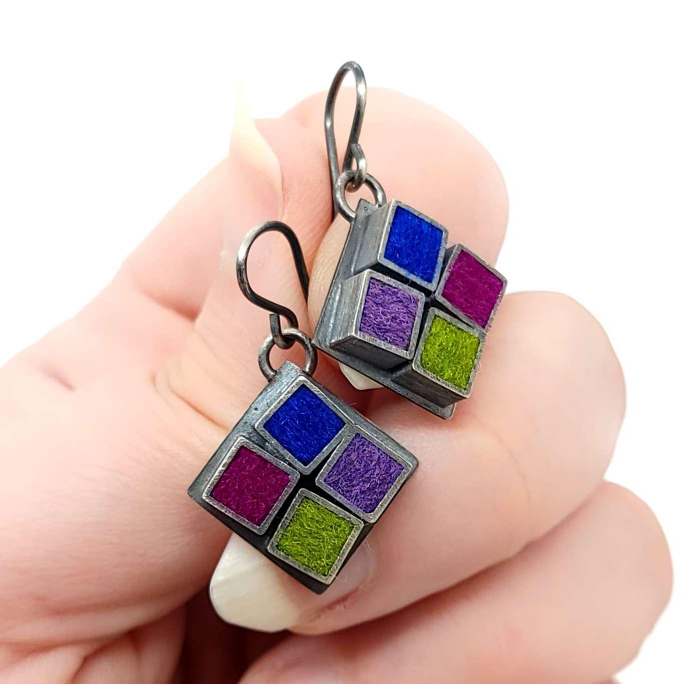 Earrings - Funky Square Tile in Cool by Michele A. Friedman