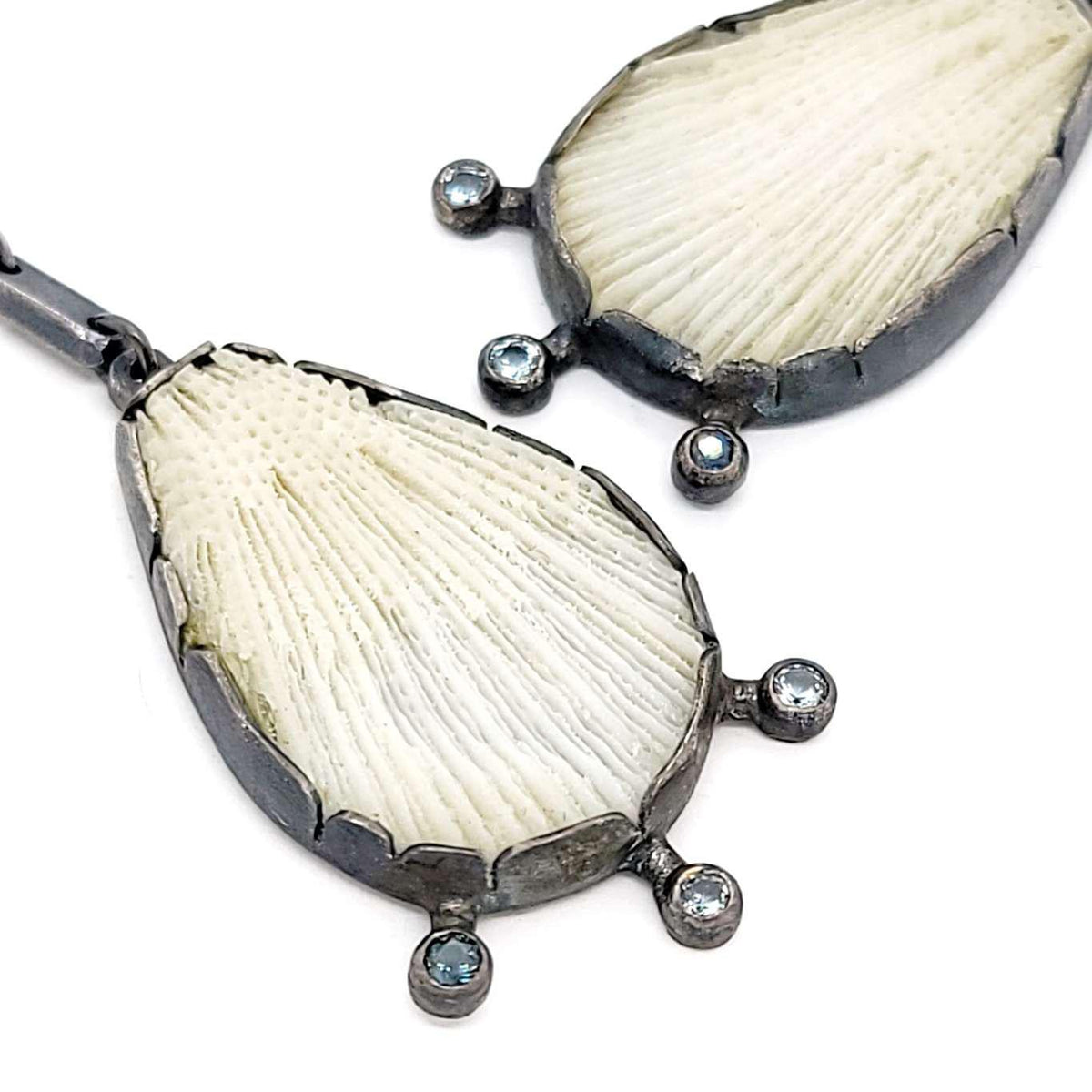 Earrings - Coral Spray Drops in Sterling Silver with Topaz and Sapphire by Janine DeCresenzo