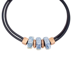 Necklace - Reversible - Midnight Sun (Black Leather, Copper, Ceramic) by Diana Kauffman Designs