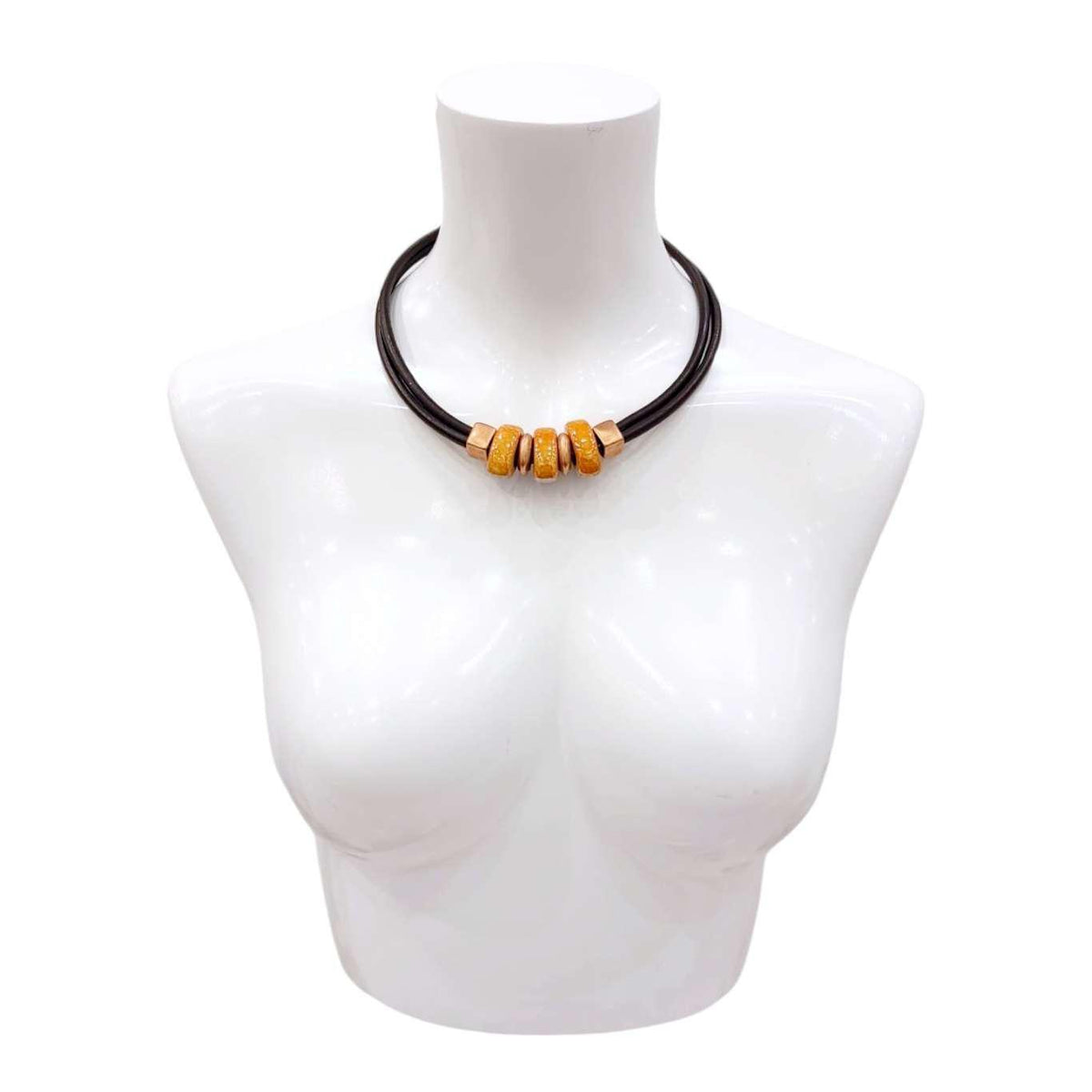 Necklace - Reversible - Midnight Sun (Black Leather, Copper, Ceramic) by Diana Kauffman Designs